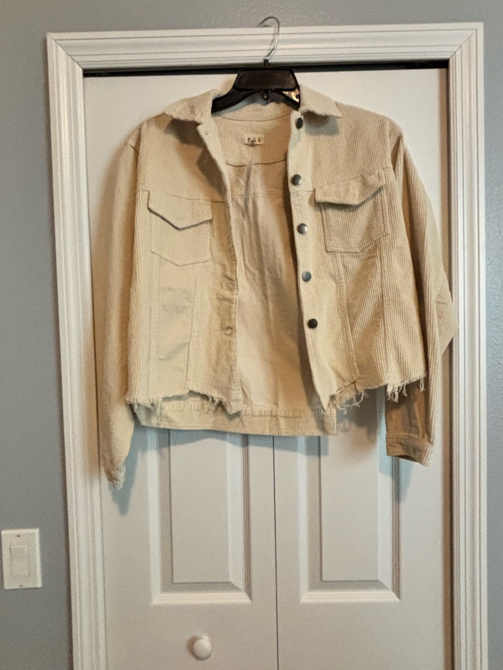 POL Cropped Beige Corduroy Button-Up Jacket